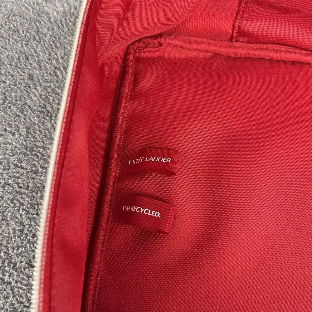 Estée Lauder Red Velvet Star Cosmetic Travel Train‎ Bag Gold Zipper Recycled